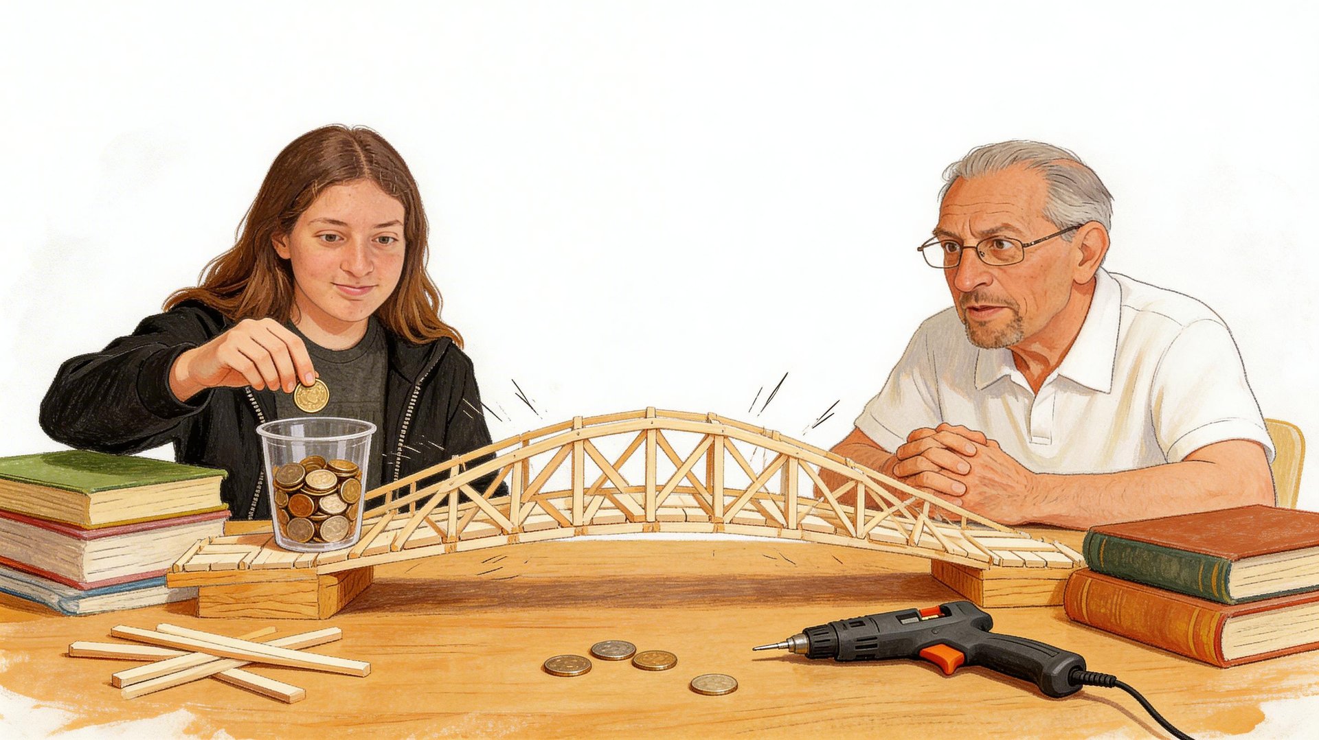 סבא ריקרדו ונכדתו בונים גשר ממקלות ארטיק