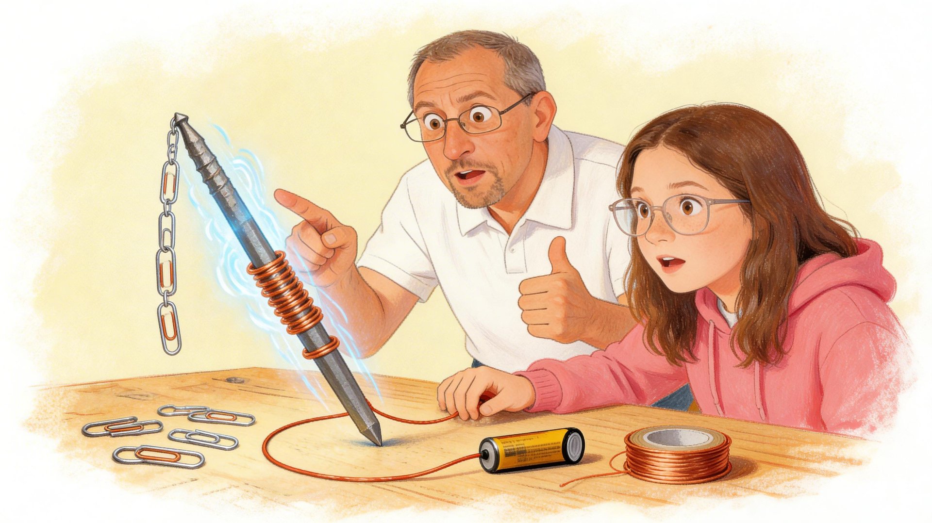 סבא ריקרדו ונכדתו בונים אלקטרומגנט