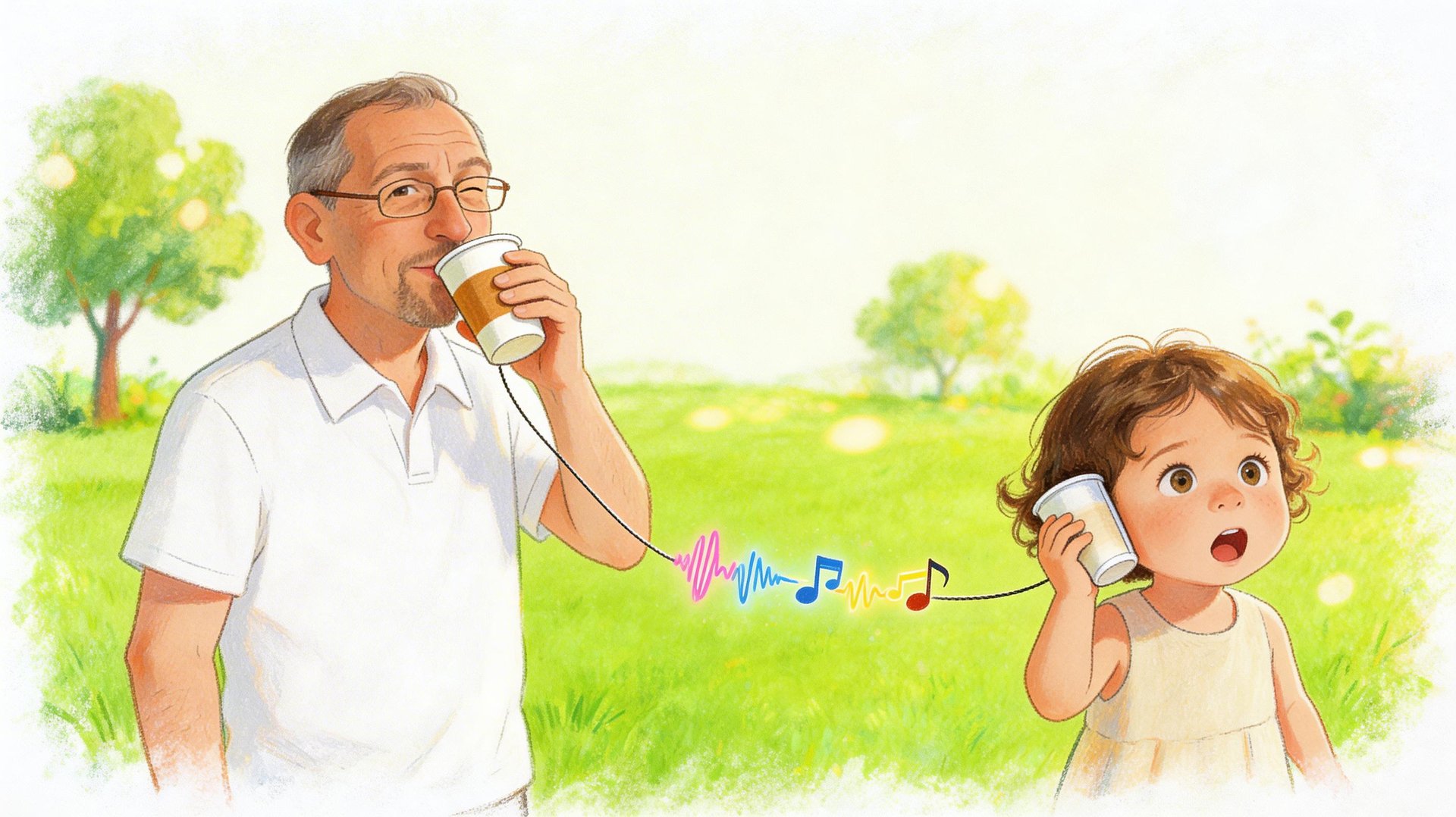 סבא ריקרדו וילדה מדברים בטלפון כוסות